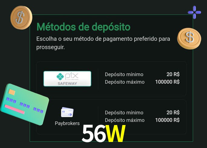O cassino 56W oferece uma grande variedade de métodos de pagamento